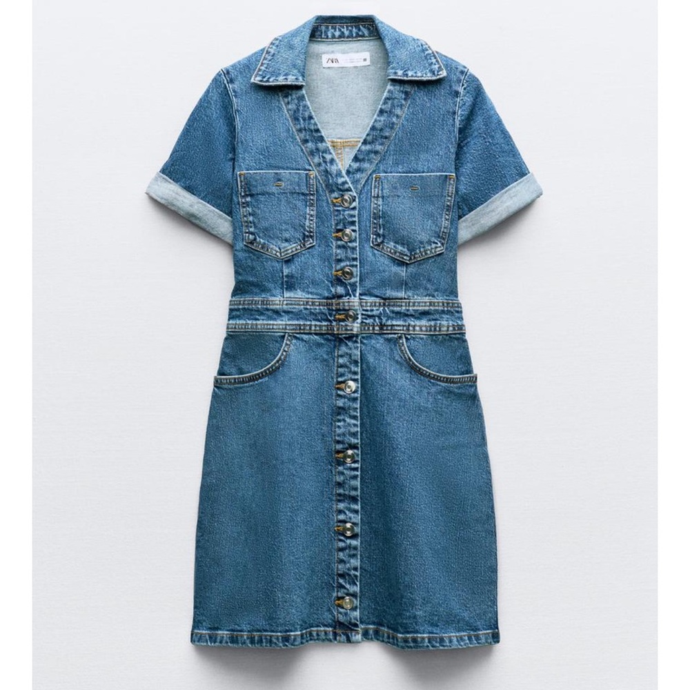 Zara Blue Mini Dress with Notched Collar and Cuffed Sleeves